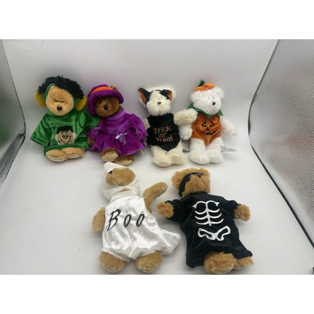 Quacker Factory Halloween Plush Bear Lot Ghost Pumpkin Witch Dog 6pc